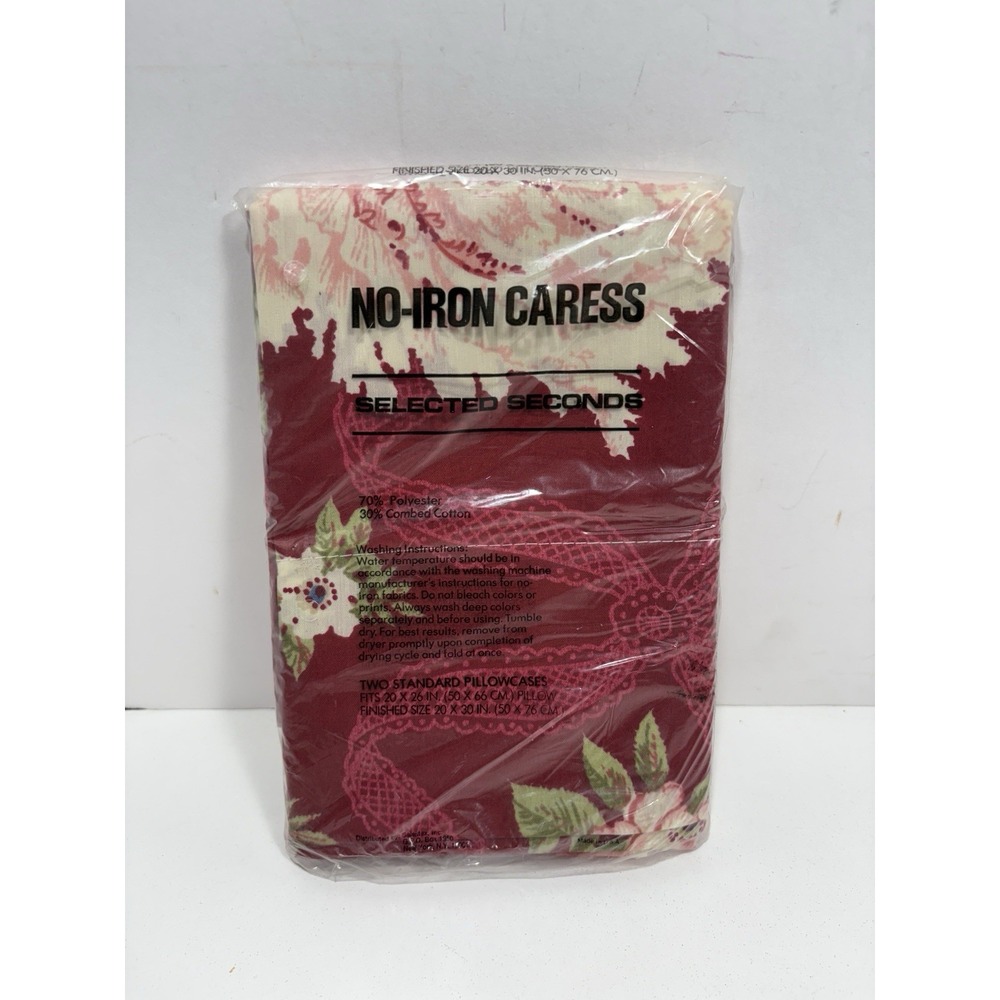 No‎ Iron Caress 2 Pillowcases Floral Pattern Red Pink  Standard 20" x 30" New